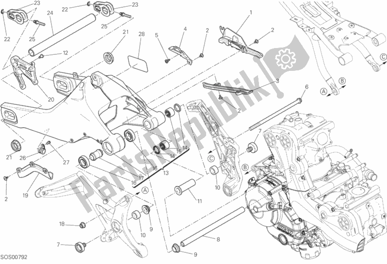 All parts for the Forcellone Posteriore of the Ducati Monster 821 Stripes USA 2015
